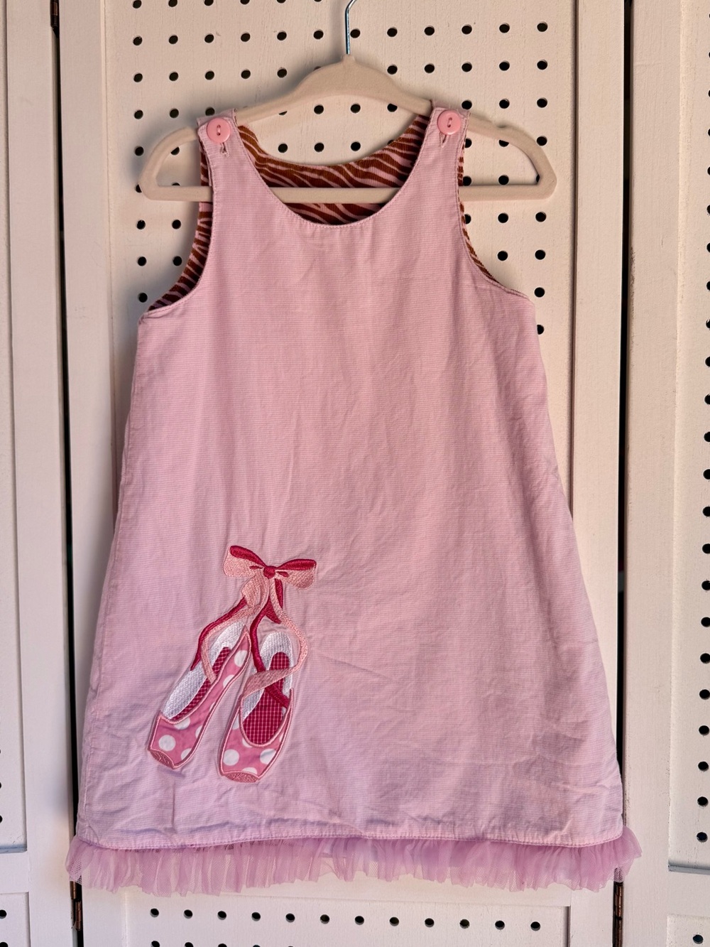 Boutique Reversible Corduroy A-Line Pinafore Dress Ballet Slippers & Zebra